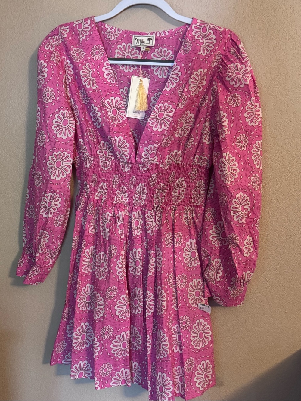 Mille Pink Daisy Smocked Waist Mini Dress